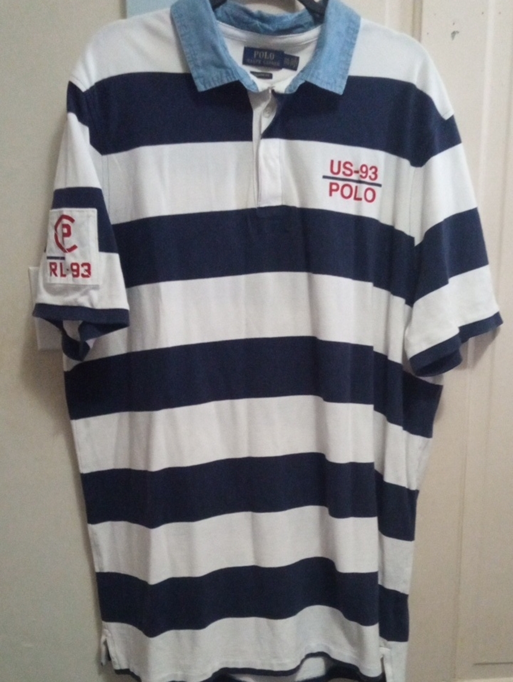 Polo by Ralph Lauren US-93 Xxl Navy N White Striped Ruby Shirt All Embroidered🔥